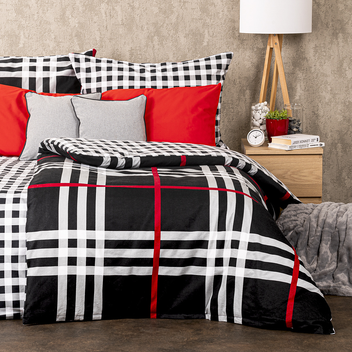 4Home Kocka flanel ágyneműhuzat fekete, fekete, 220 x 200 cm, 2 db 70 x 90 cm akciós termékkép 1