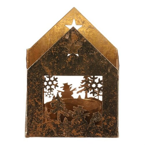 Metalowy świecznik Domeček, złoty, 8 x 8 x 10 cm