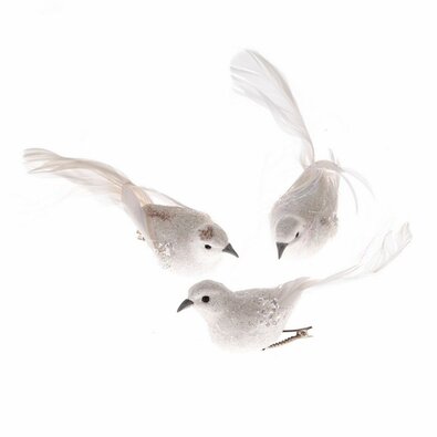 Set of Christmas decorations Birds on a clip, 3pcs, white