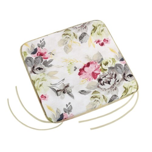 Bellatex Sitzkissen EMA glatt Blumen grau-rosa, 40 x 40 cm