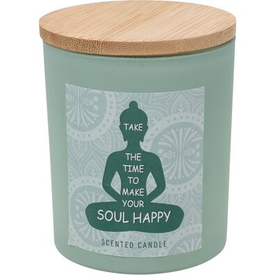 Lumânare parfumată Soul Happy, aromă de briză depajiște, 7 x 8,5 cm, 300 g, verde