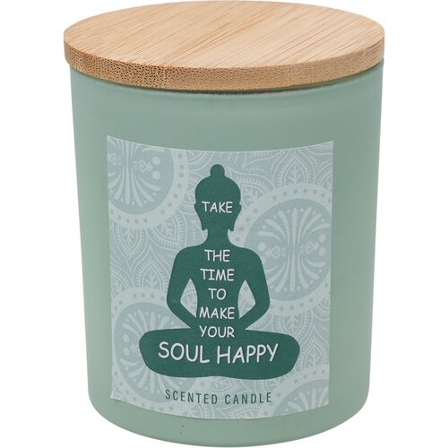 Dišeča sveča Soul Happy, vonj travnatega vetriča,7 x 8,5 cm, 300 g, barva zelena