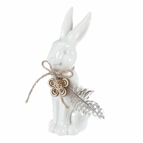 Dekoracja ceramiczna Zając, biała, 7 x 15 x 5 cm