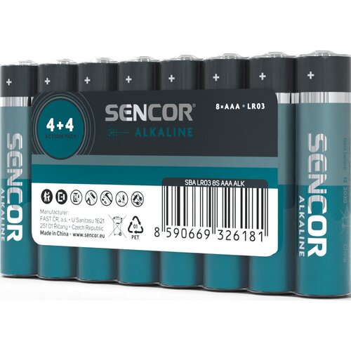 Sencor SBA LR03 alkalická baterie AAA, 8 ks