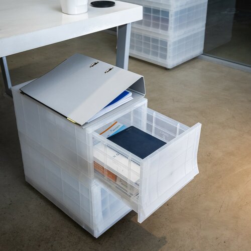 Modulare Aufbewahrungsbox Wave Mist mit Rollen, 54,6 x 43,4 x 22 cm