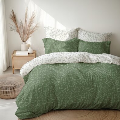Stanex Крепова постільна білизна Зелені листочки, 140 x 220 см, 70 x 90 см