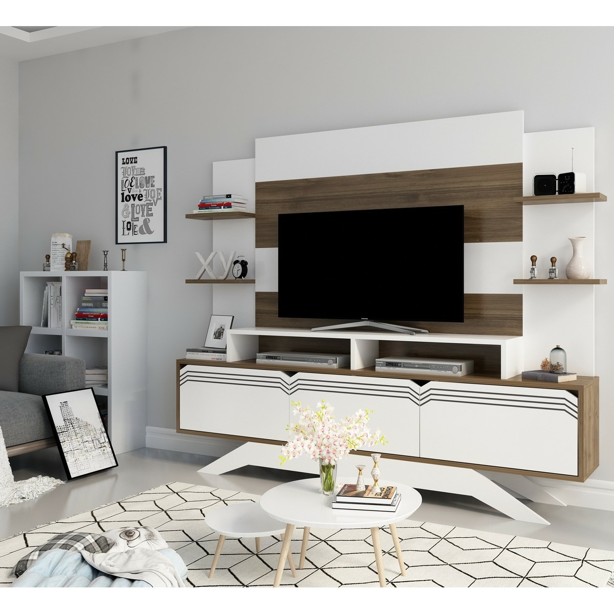 Televízna stena Delpi Walnut and White
