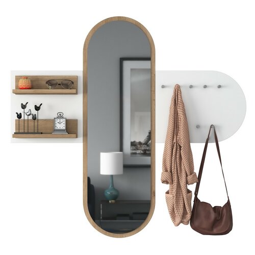 Nástěnný věšák se zrcadlem Pomi White and Walnut
