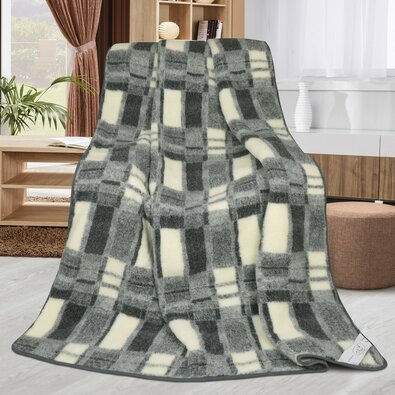 Volnena odeja Evropska merino Geometria siva, 155x 200 cm