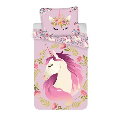 Дитяча бавовняна постільна білизна Unicorn flowers, 140 х 200 см, 70 х 90 см