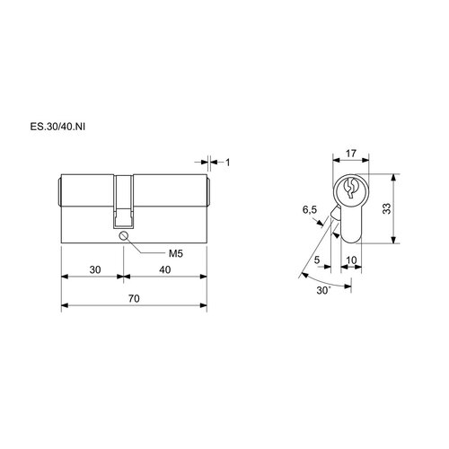 Циліндр Richter ES.30/40.NI 30+40 мм, 6 ключів