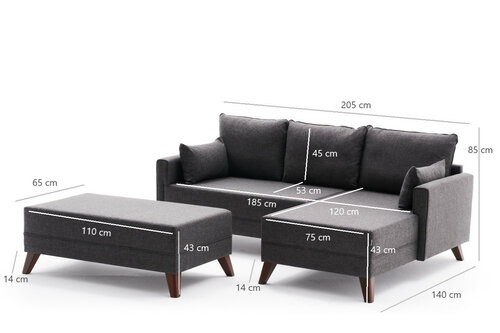 Eckklappsofa Bella Mini Right Anthracite