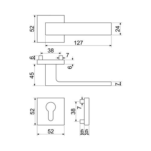 Aluminium-Türbeschläge RK.C36.GARDA.PZ.CE