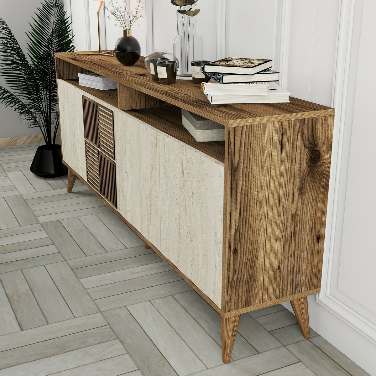 Skrinka Milan 2 Walnut and Travertine