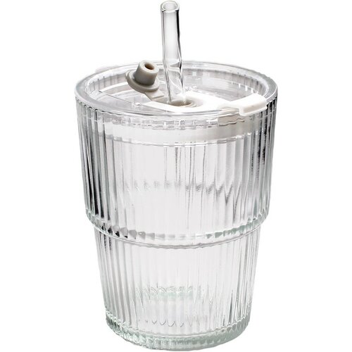 Toro Sklenice s brčkem 320 ml, 9,5 x 9,5 x 11,3 cm