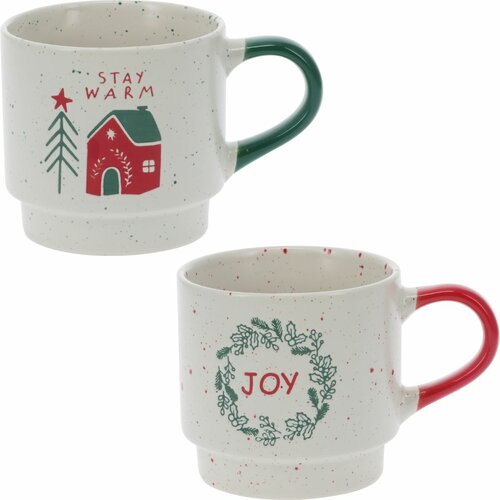 Zestaw 2 kubków kamionkowych Stay Warm/Joy 350 ml