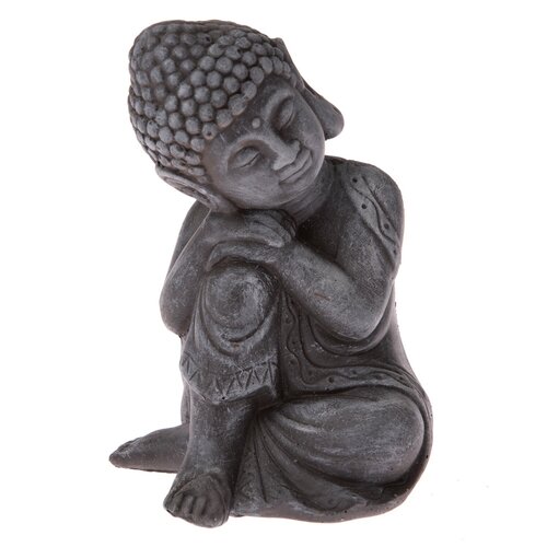 Beton Buddha szobor, sötét szürke, 16 x 11 x 12 cm