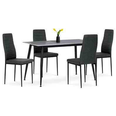 Set de masă Marble cu blat ceramic și 4 scaune,negru