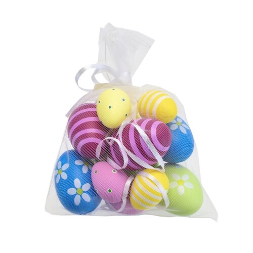 Set of hand-painted eggs with ribbon, 12 pcs, mixof sizes