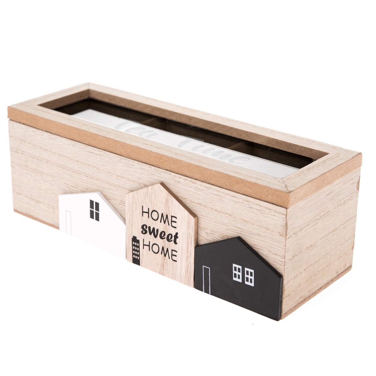 Fotografie Dřevěný box na čajové sáčky Home town, 23 x 8 x 8 cm