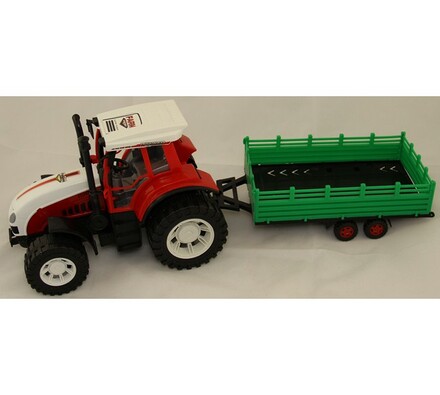 Traktor s prívesom, veľký, biela + červená