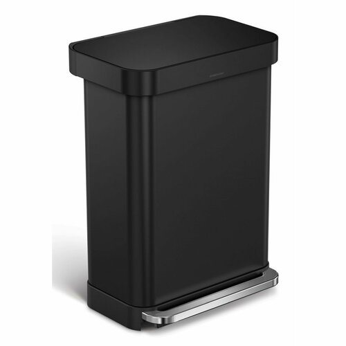 Simplehuman téglalap alakú pedálos szemetes 55 l,fekete, táskazsebbel