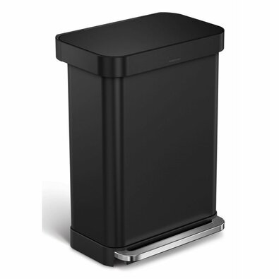 Simplehuman Pravokotni koš z pedalom in žepom zavrečke 55 l, črn