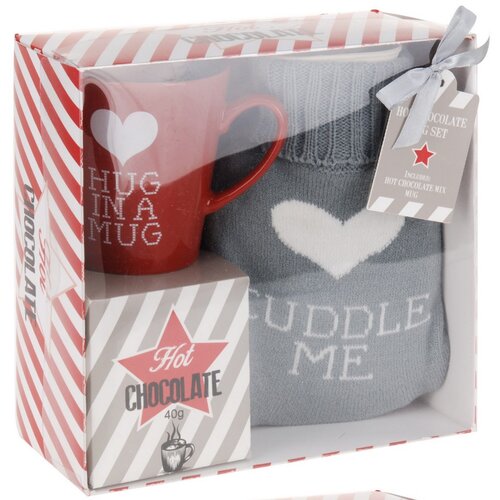 Darčeková sada hrnčeka, horúcej čokolády a fľaše s návlekom Cuddle me, červená