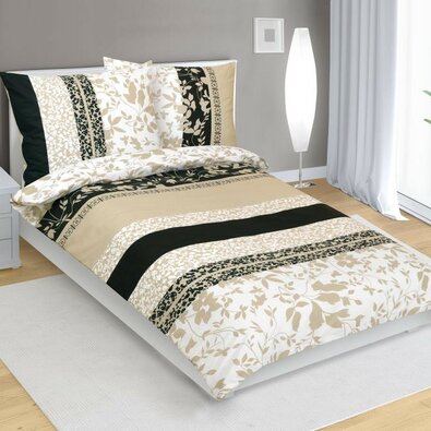 Bellatex Lenjerie de pat din bumbac Frunze bej,negru, 140 x 200 cm, 70 x 90 cm