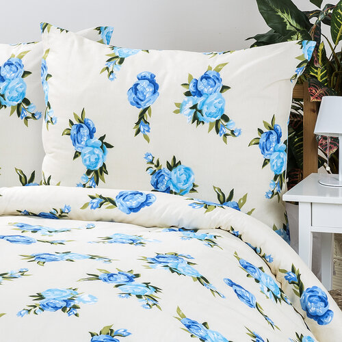 Bavlnené obliečky Kvety modrá, 140 x 200 cm, 70 x 90 cm