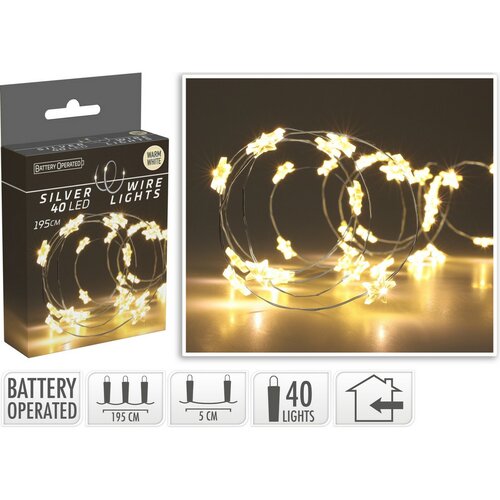 Csillag fénydrót 1,95 m, 40 mikro LED, meleg fehér