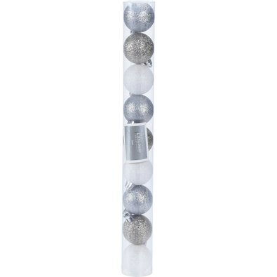 Komplet božičnih okraskov Glitter srebrni, premer4 cm, 9 kosov