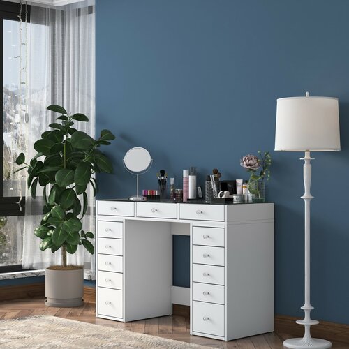 Kosmetický stůl Grace White se skleněnou deskou