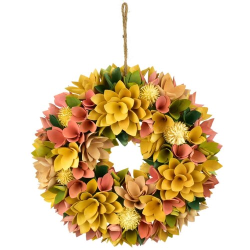 Velikonoční věnec z dřevěných květů 30 cm, žlutá