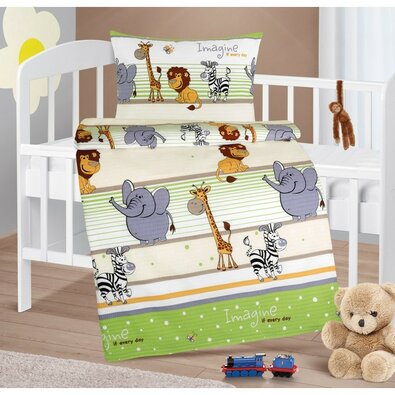 Дитяча крепова постільна білизна Bellatex Agata Safari зелена, 90 x 135 см, 45 x 60 см