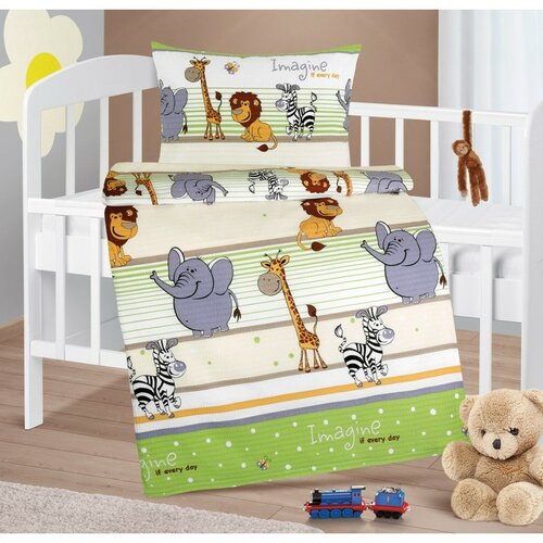 Дитяча крепова постільна білизна Bellatex Agata Safari зелена, 90 x 135 см, 45 x 60 см