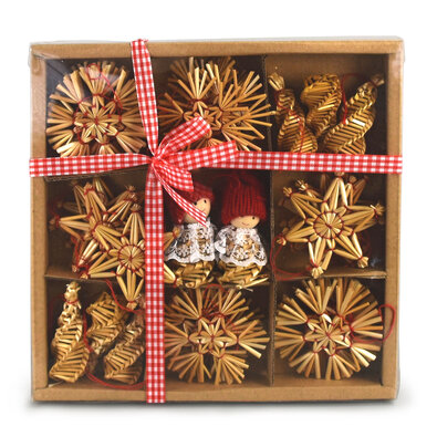 Komplet slamenných ozdob Folklor, 38 kosov