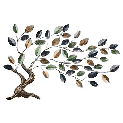 Decor de perete metal copac frunze colorate , 100x 5 x 80 cm