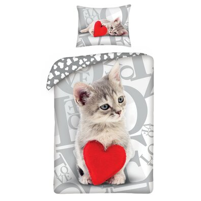 Bavlnené obliečky Love Cat, 140 x 200 cm, 70 x 90 cm