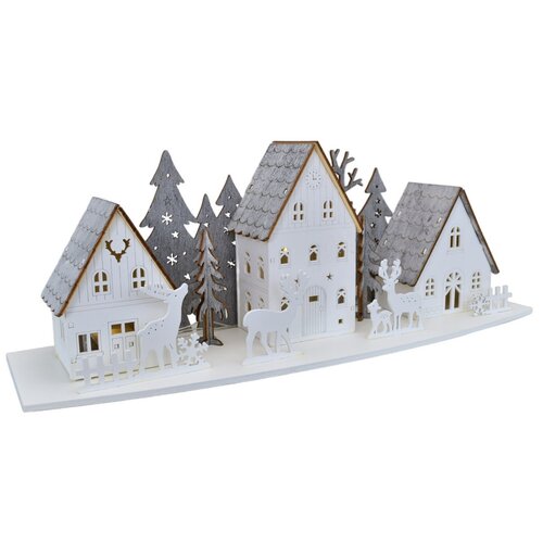 Lesena LED-dekoration mit Häuschen und Hirschen,44 x 15,8 x 13,5 cm