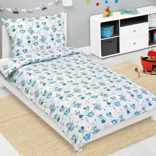 Bellatex Дитяча бавовняна постільна білизна JuniorМишка в чашці синя, 140 x 200 см, 70 x 90 см