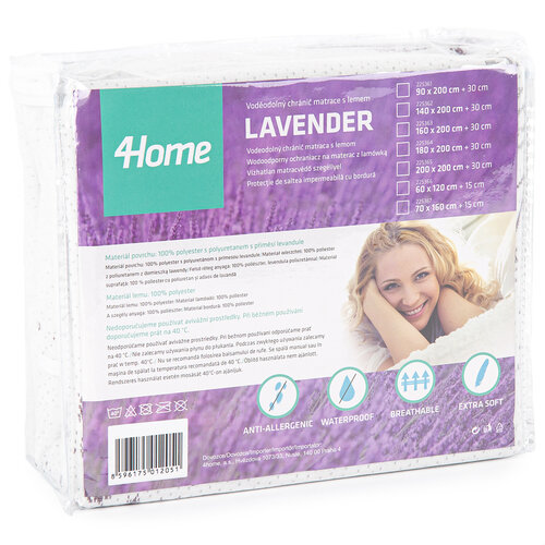 4Home Lavender Undurchlässiger Matratzenschoner mit Saum, 90 x 200 cm + 30 cm