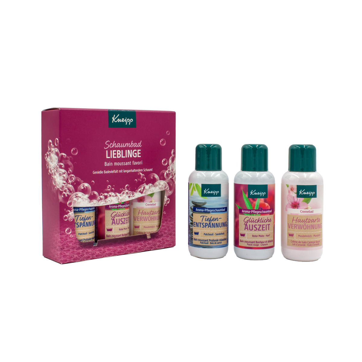 Kneipp Zestaw upominkowy pianek do kąpieli Szczęśliwa kąpiel, 3 x 100 ml