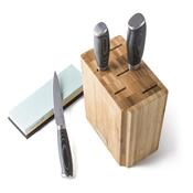 G21 Gourmet Damascus noževski set v bambusovem bloku, 3 kosi + brusni kamen