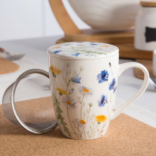 Altom Spring Porcelán bögre fedővel és szűrővel, 300 ml