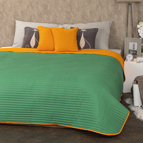 4Home Narzuta na łóżko Doubleface pomarańczowy/zielony, 220 x 240 cm, 2 szt. 40 x 40 cm