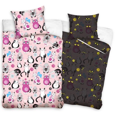 Lenjerie fosforescentă din bumbac pentru copii  Pisicuţe roz, 140 x 200 cm, 70 x 80 cm