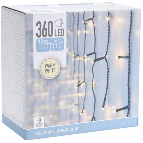 Karácsonyi fényeső 360 LED-es, IP44, 12 m, meleg fehér