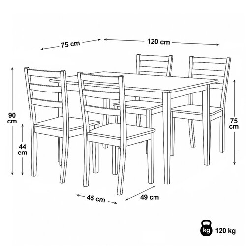 Zestaw jadalniany z litego drewna, 5 szt., dąb, biały