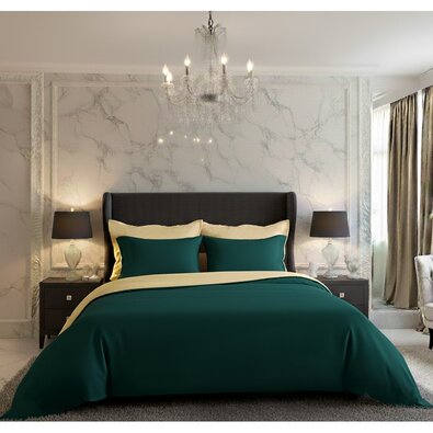 Kvalitex Satin-Bettwäsche Luxury Collection dunkelgrün/creme, 140 x 200 cm, 70 x 90 cm